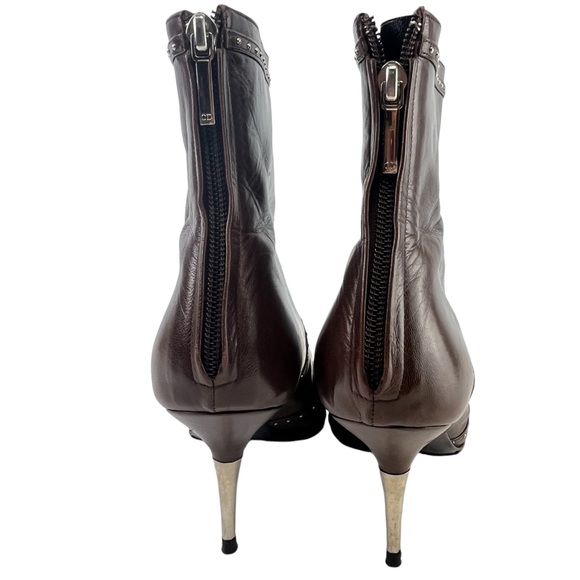 Dior John Galliano Leather Studded Pointed Toe Ankle Boots EU 38 Chocolate Brown - Picture 7 of 11